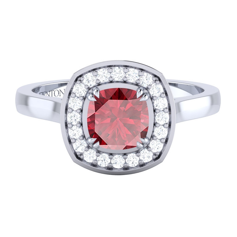 Deco Cushion Ruby Platinum Ring