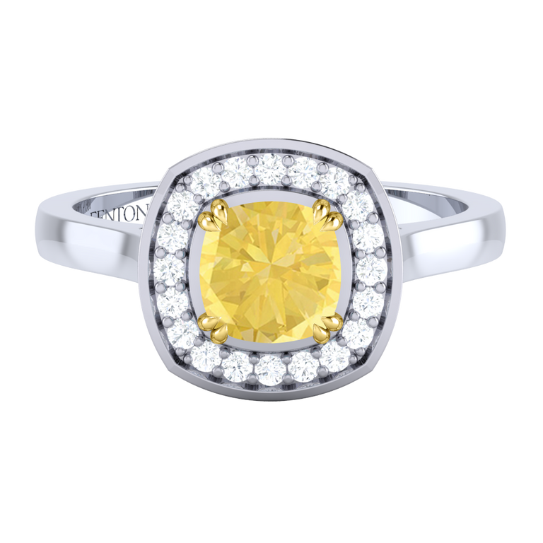 Deco Cushion Yellow Sapphire Platinum Ring