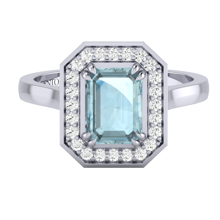 Deco Emerald Aquamarine Platinum Ring