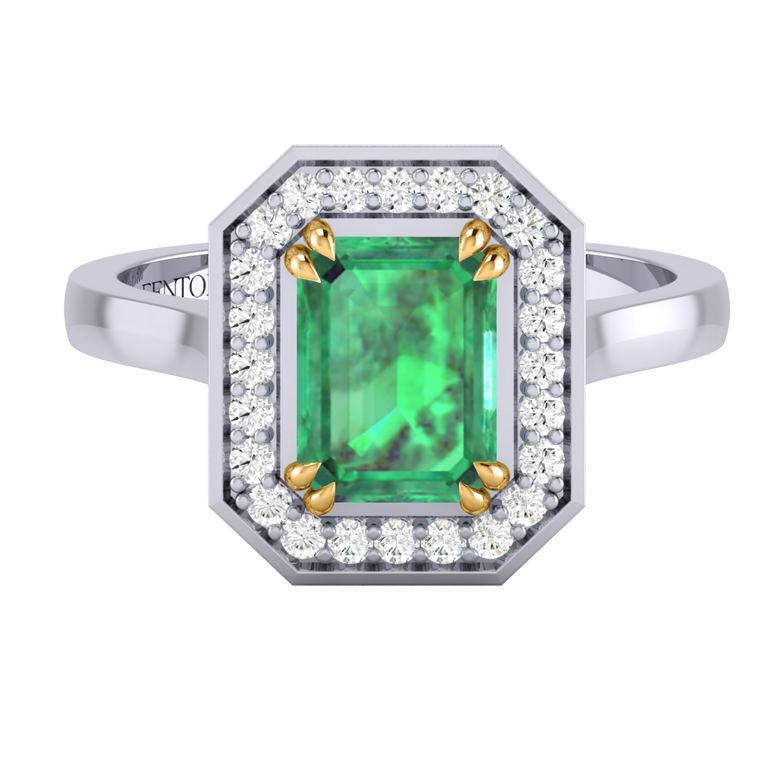 Deco Emerald Emerald Platinum Ring
