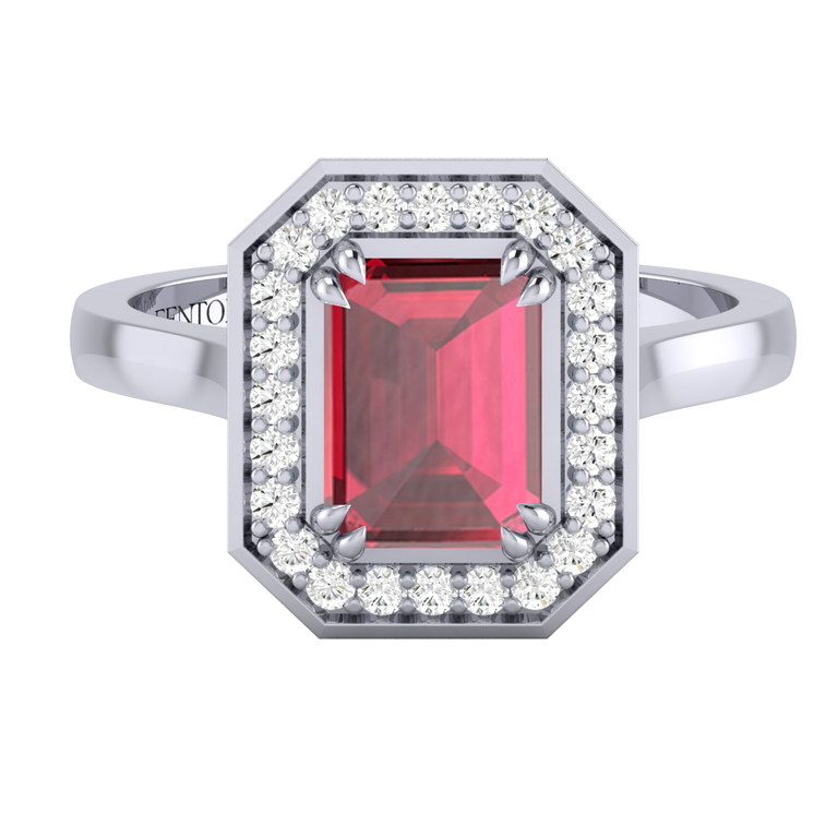 Deco Emerald Ruby Platinum Ring