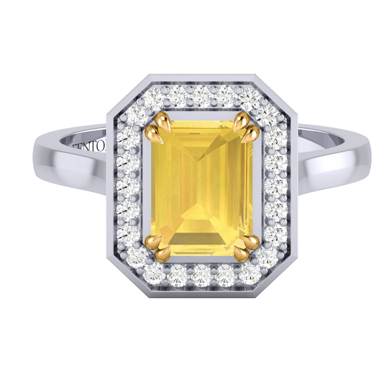 Deco Emerald Yellow Sapphire Platinum Ring