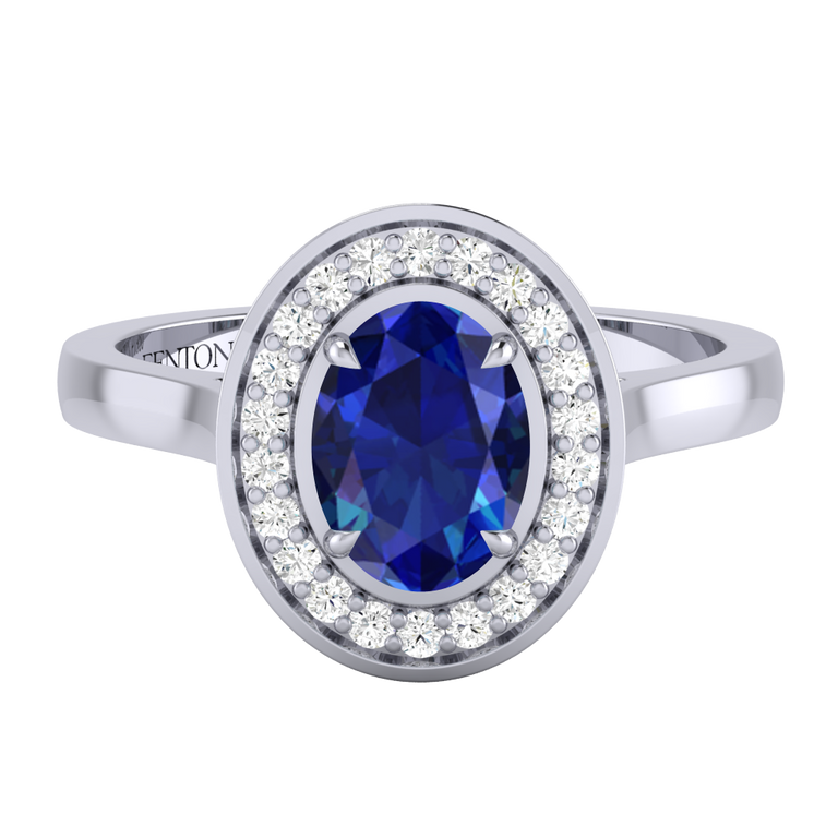 Deco Oval Blue Sapphire Platinum Ring