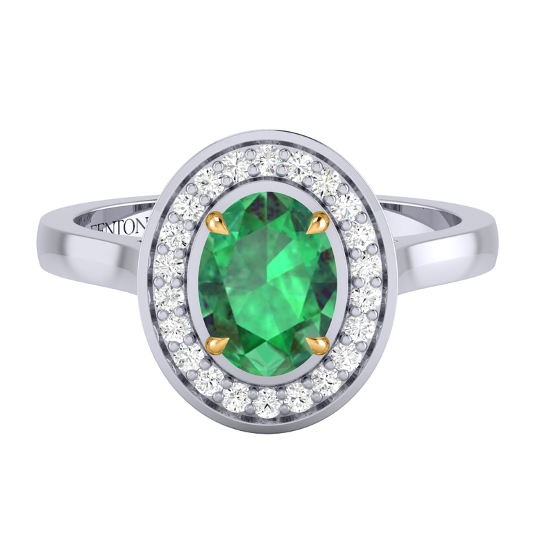 Deco Oval Emerald Platinum Ring