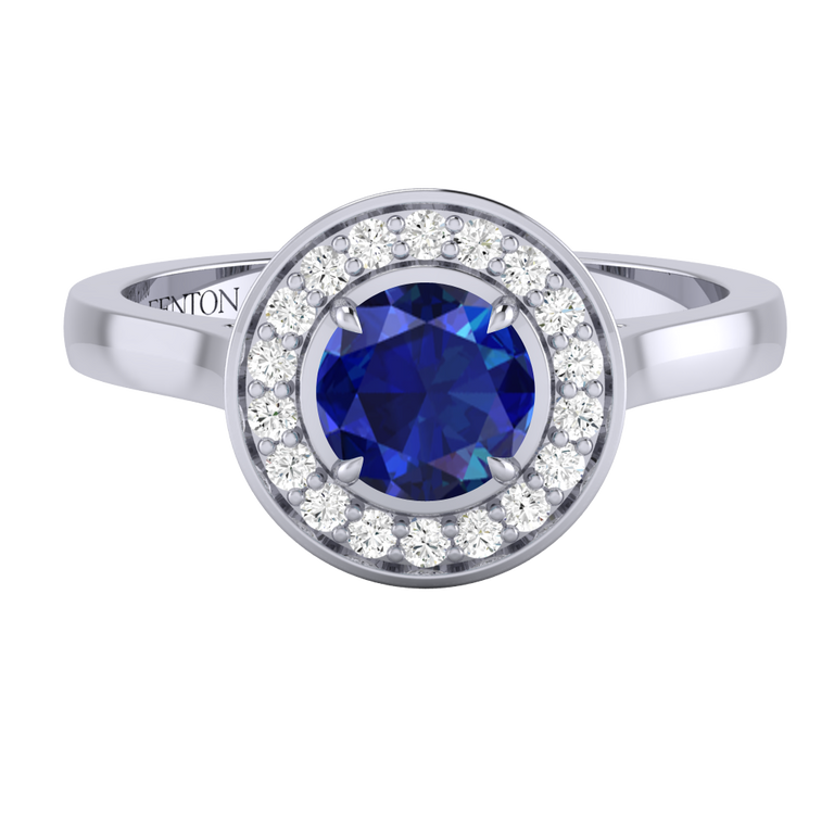Deco Round Blue Sapphire Platinum Ring