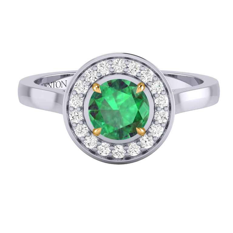Deco Round Emerald Platinum Ring