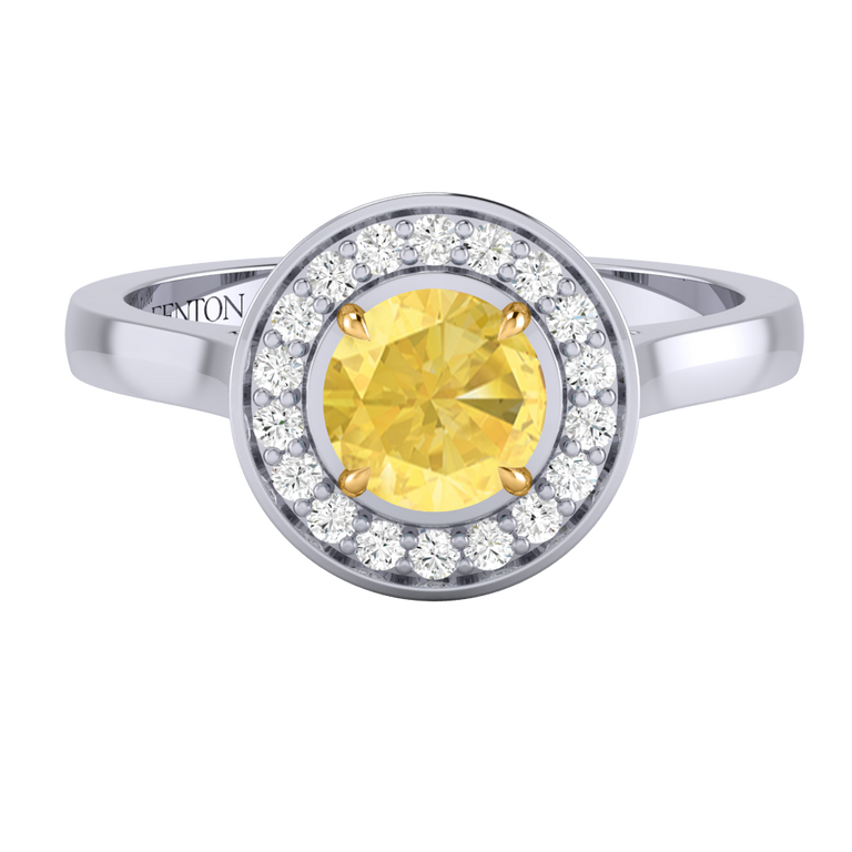 Deco Round Yellow Sapphire Platinum Ring