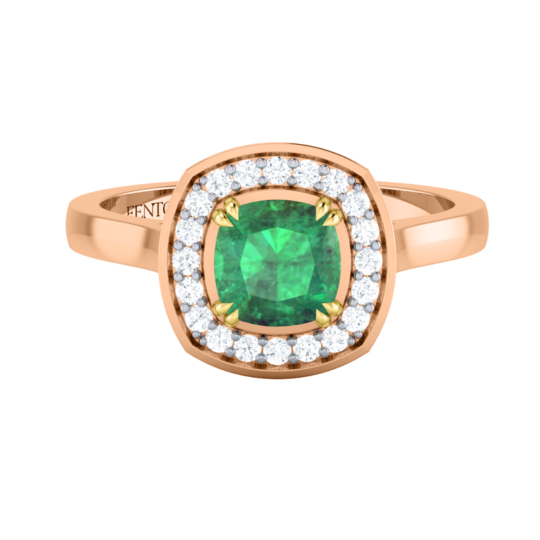 Deco Cushion Emerald 18K Rose Gold Ring