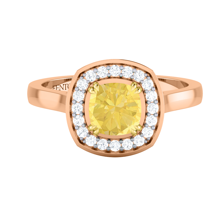 Deco Cushion Yellow Sapphire 18K Rose Gold Ring