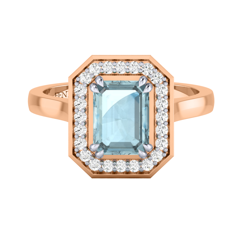 Deco Emerald Aquamarine 18K Rose Gold Ring