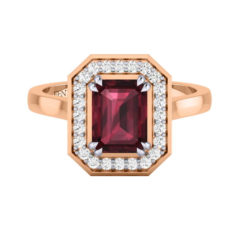 Deco Emerald Garnet 18K Rose Gold Ring