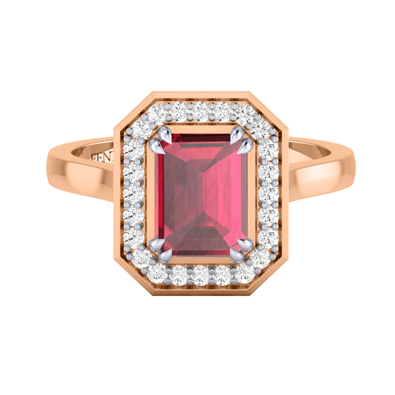 Deco Emerald Ruby 18K Rose Gold Ring