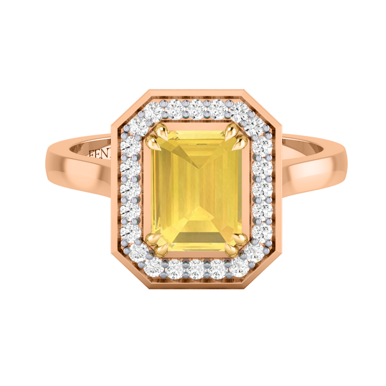 Deco Emerald Yellow Sapphire 18K Rose Gold Ring