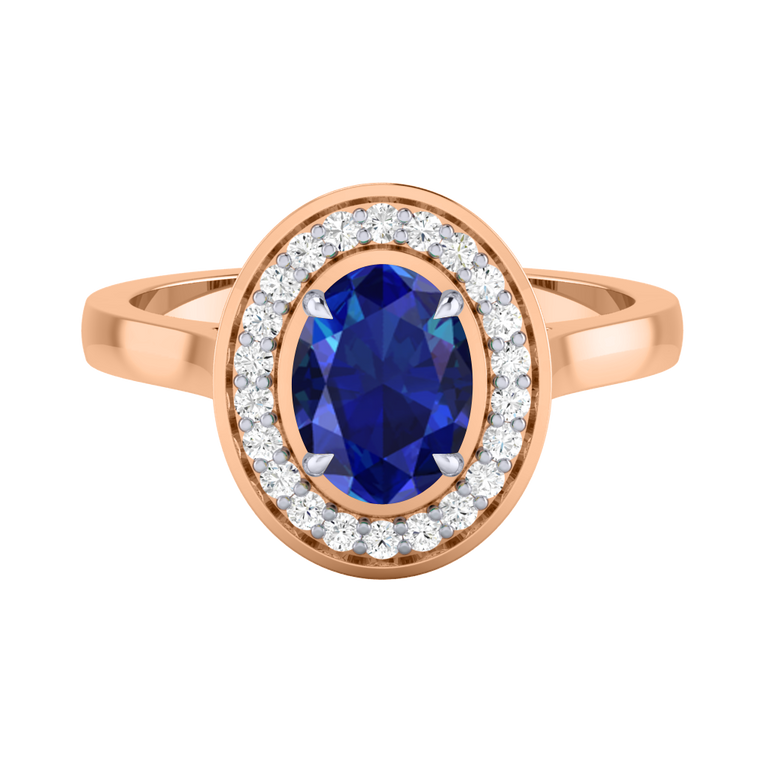 Deco Oval Blue Sapphire 18K Rose Gold Ring