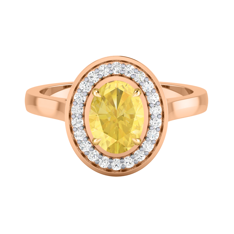 Deco Oval Yellow Sapphire 18K Rose Gold Ring