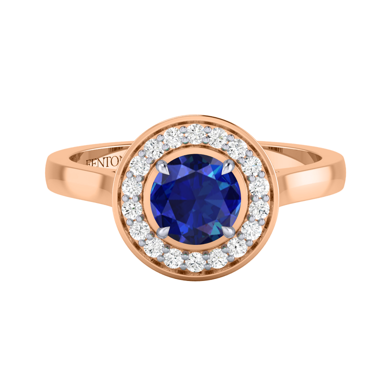 Deco Round Blue Sapphire 18K Rose Gold Ring