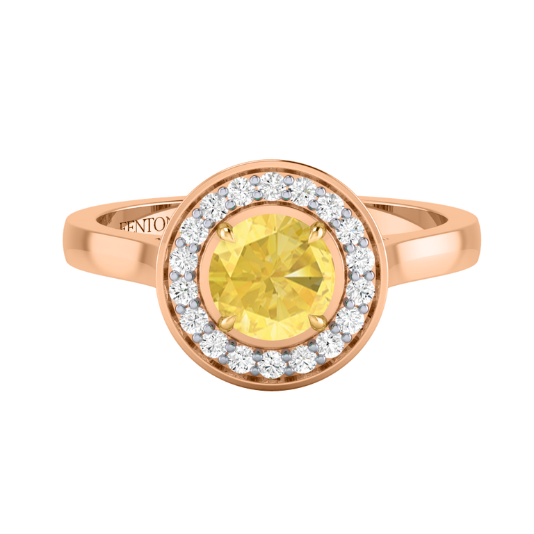 Deco Round Yellow Sapphire 18K Rose Gold Ring