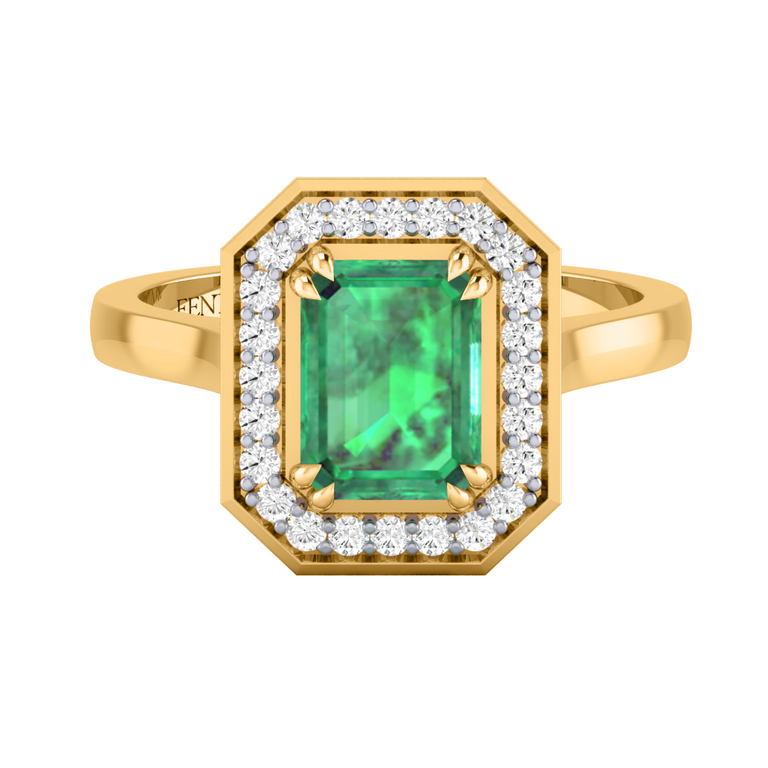 Deco Emerald Emerald 18K Yellow Gold Ring