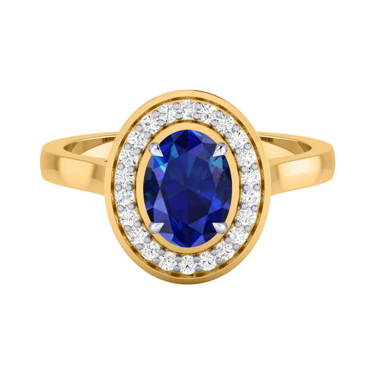Deco Oval Blue Sapphire 18K Yellow Gold Ring