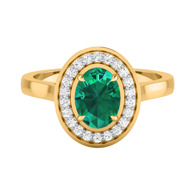 Deco Oval Emerald 18K Yellow Gold Ring