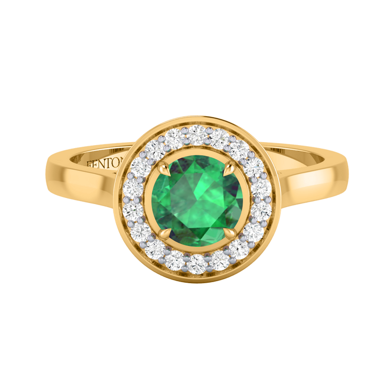 Deco Round Emerald 18K Yellow Gold Ring