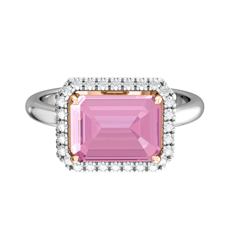 East West Emerald Pink Sapphire Platinum Ring