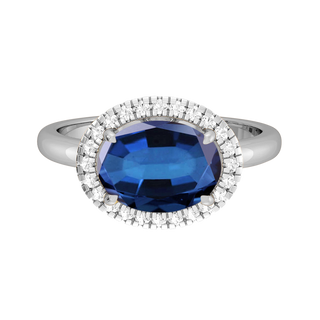 East West Oval Blue Sapphire Platinum Ring