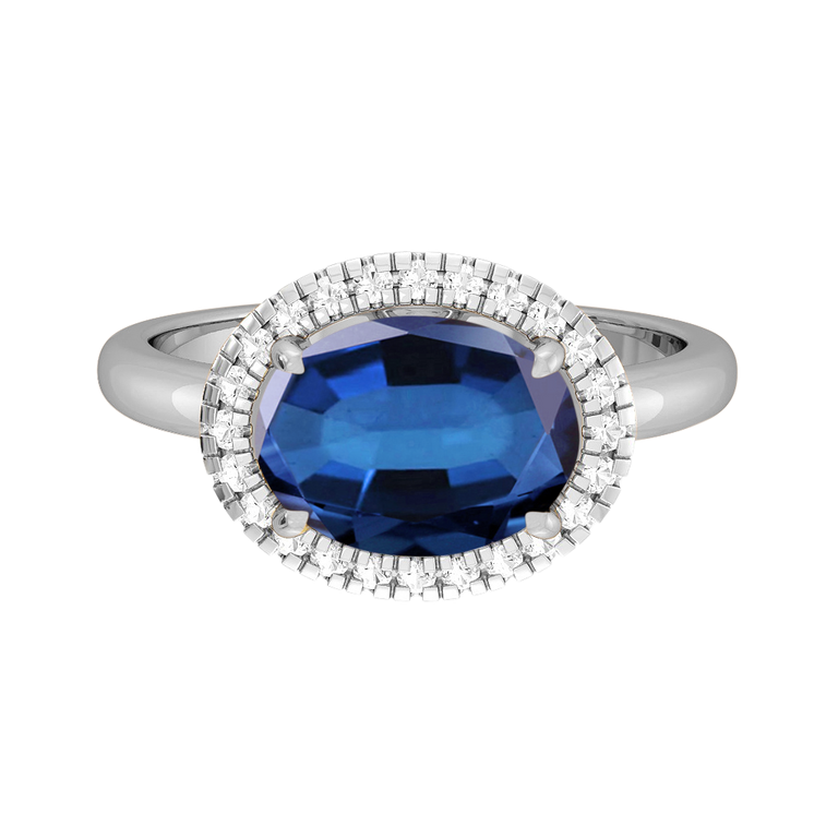 East West Oval Blue Sapphire Platinum Ring