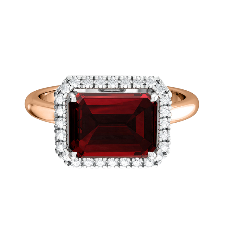 East West Emerald Garnet 18K Rose Gold Ring