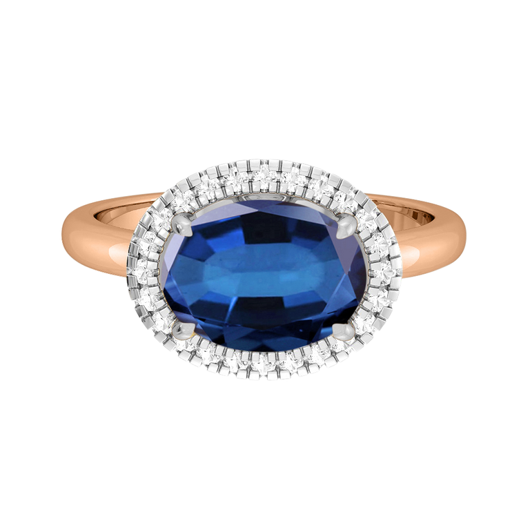 East West Oval Blue Sapphire 18K Rose Gold Ring