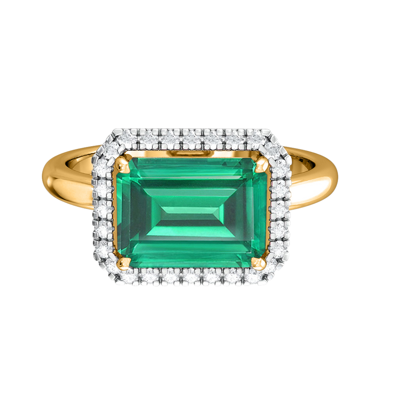 East West Emerald Emerald 18K Yellow Gold Ring