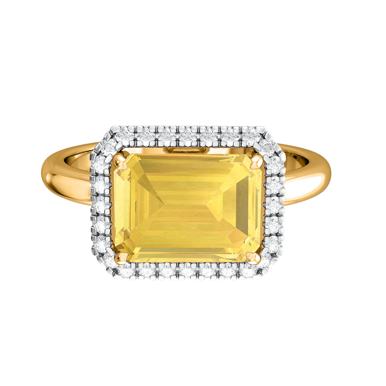 East West Emerald Yellow Sapphire 18K Yellow Gold Ring