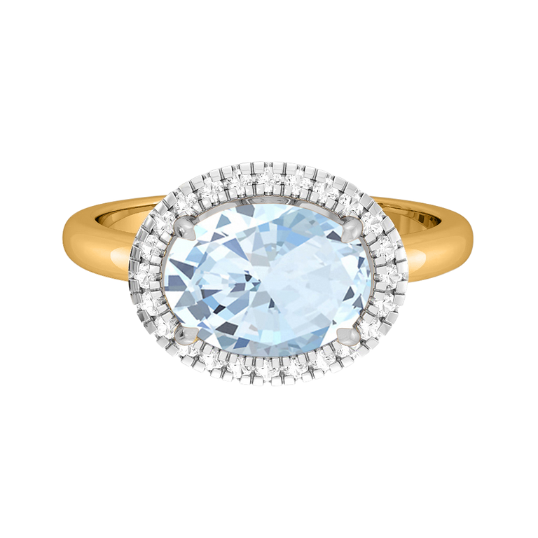 East West Oval Aquamarine 18K Yellow Gold Ring