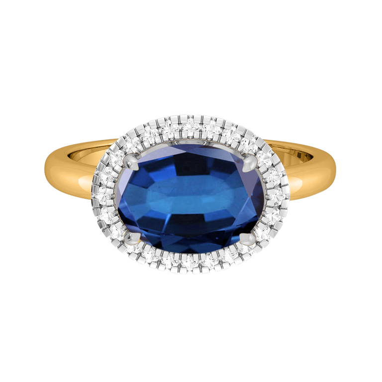 East West Oval Blue Sapphire 18K Yellow Gold Ring