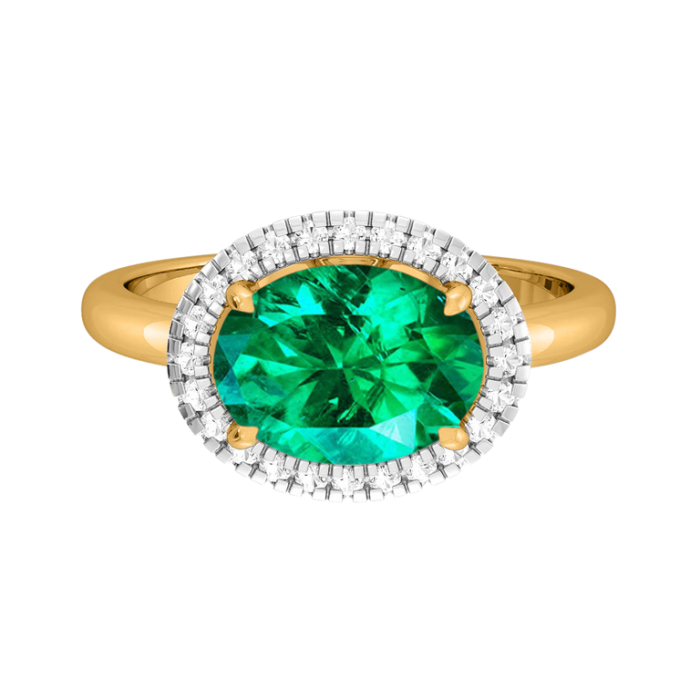 East West Oval Emerald 18K Yellow Gold Ring