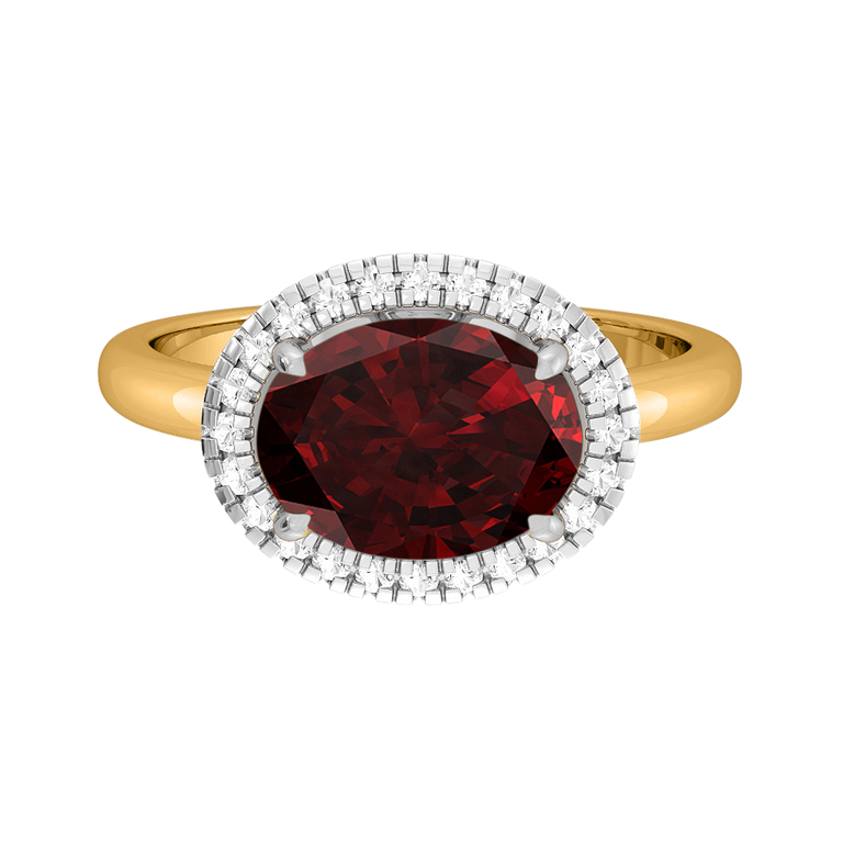 East West Oval Garnet 18K Yellow Gold Ring