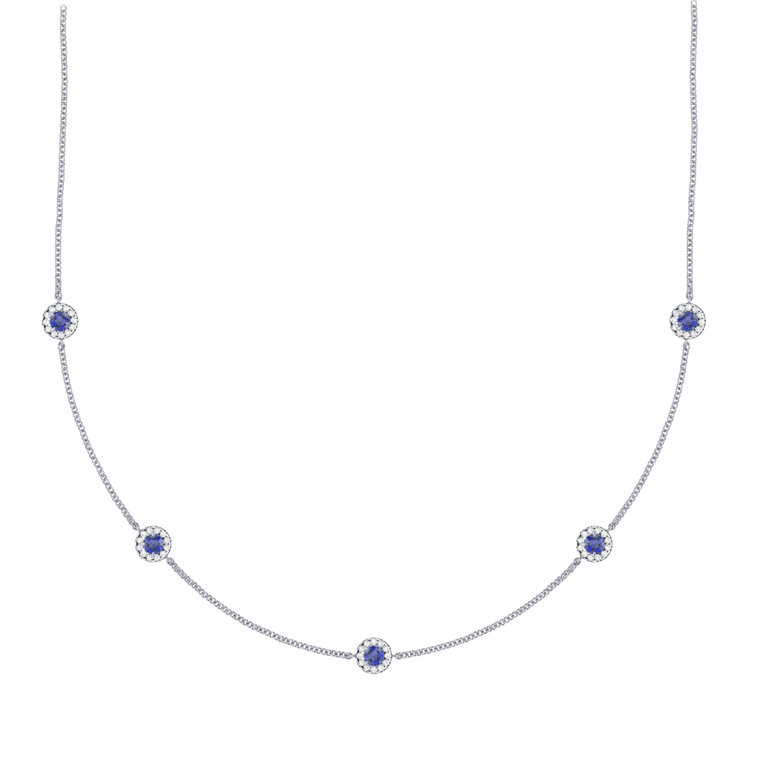 Treasure Box Garland Blue Sapphire Necklace 18K White Gold