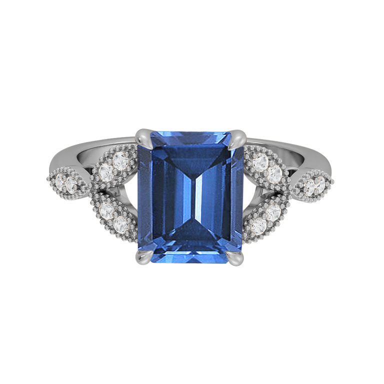 Floral Emerald Blue Sapphire Platinum Ring