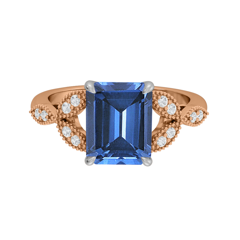 Floral Emerald Blue Sapphire 18K Rose Gold Ring