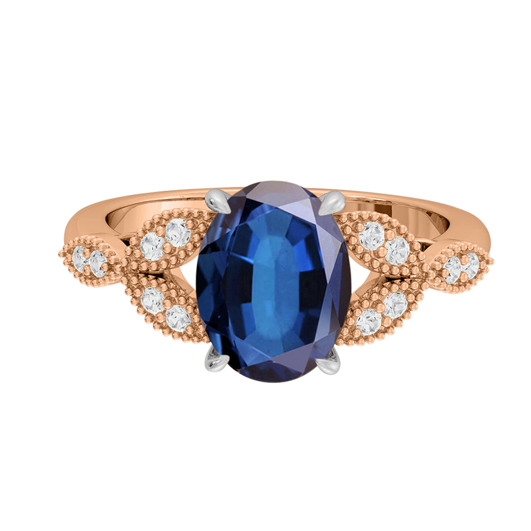 Floral Oval Blue Sapphire 18K Rose Gold Ring
