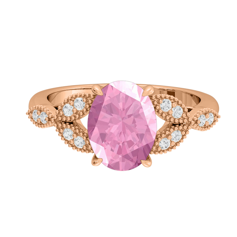 Floral Oval Pink Sapphire 18K Rose Gold Ring