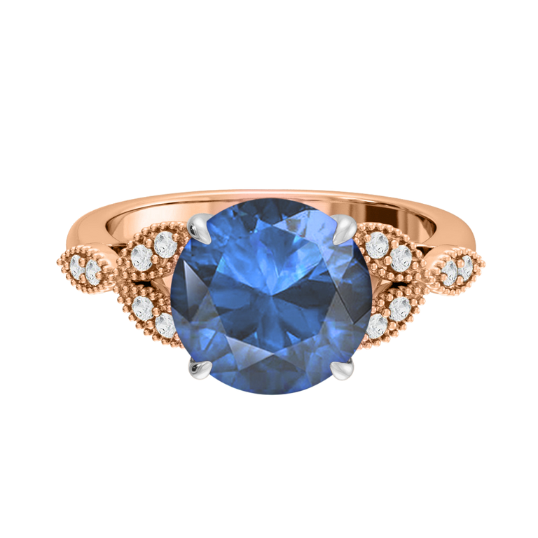Floral Round Blue Sapphire 18K Rose Gold Ring
