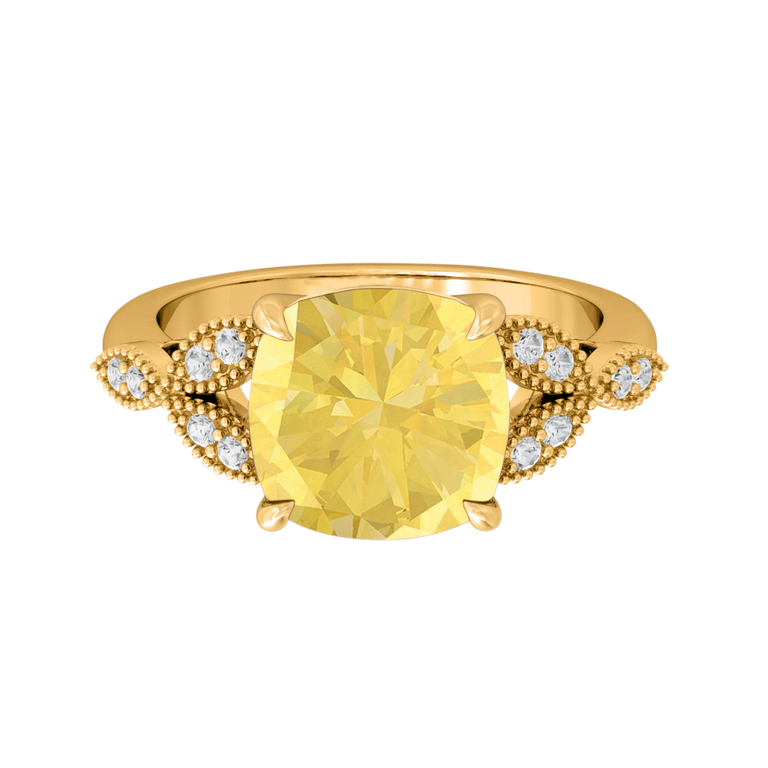 Floral Cushion Yellow Sapphire 18K Yellow Gold Ring