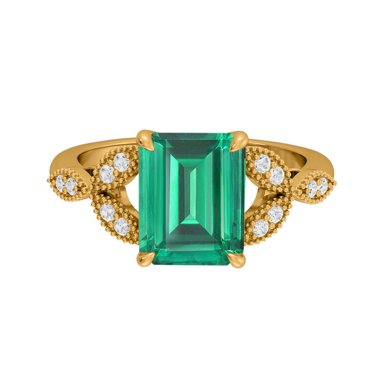 Floral Emerald Emerald 18K Yellow Gold Ring