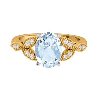 Floral Oval Aquamarine 18K Yellow Gold Ring