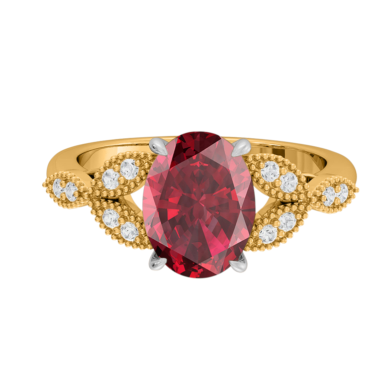 Floral Oval Ruby 18K Yellow Gold Ring