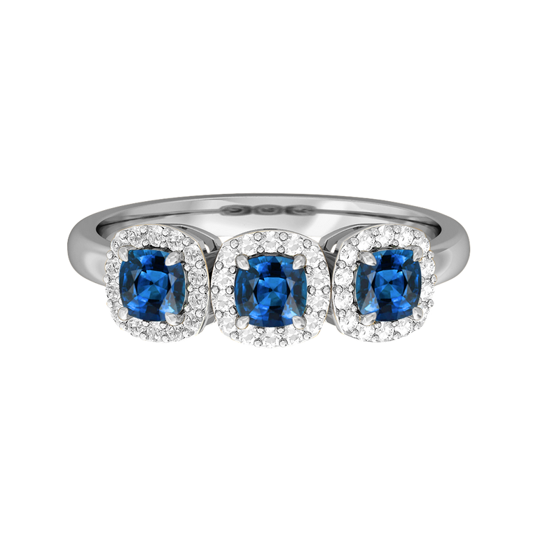 Garland Cushion Blue Sapphire Platinum Ring