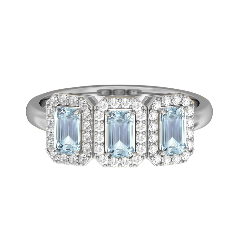 Garland Emerald Aquamarine 18K White Gold Ring