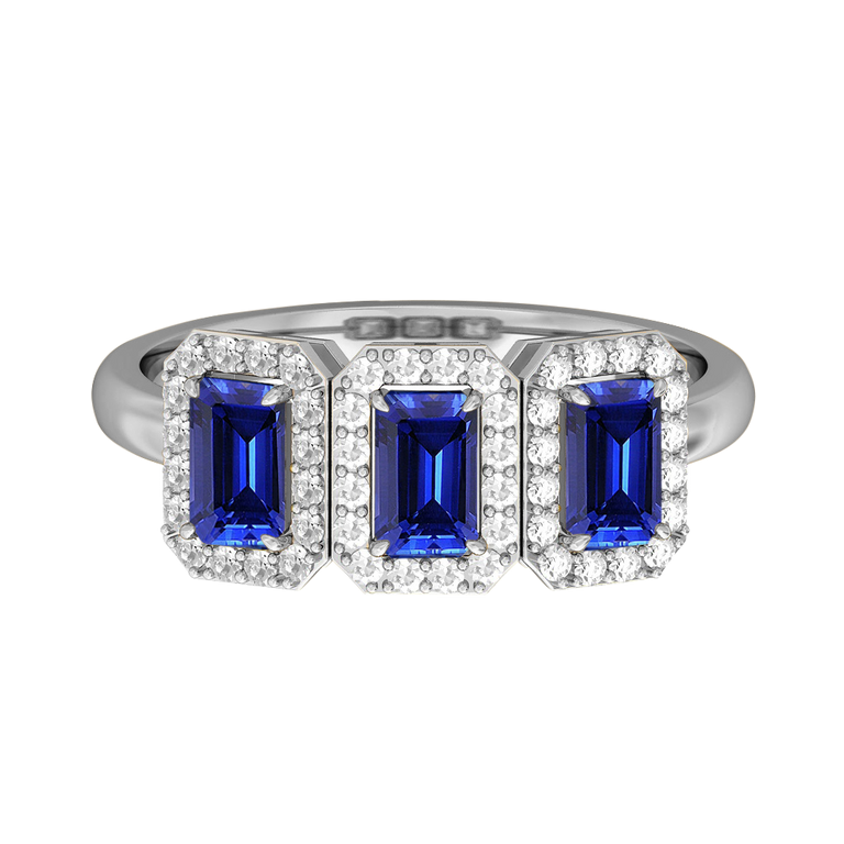 Garland Emerald Blue Sapphire 18K White Gold Ring