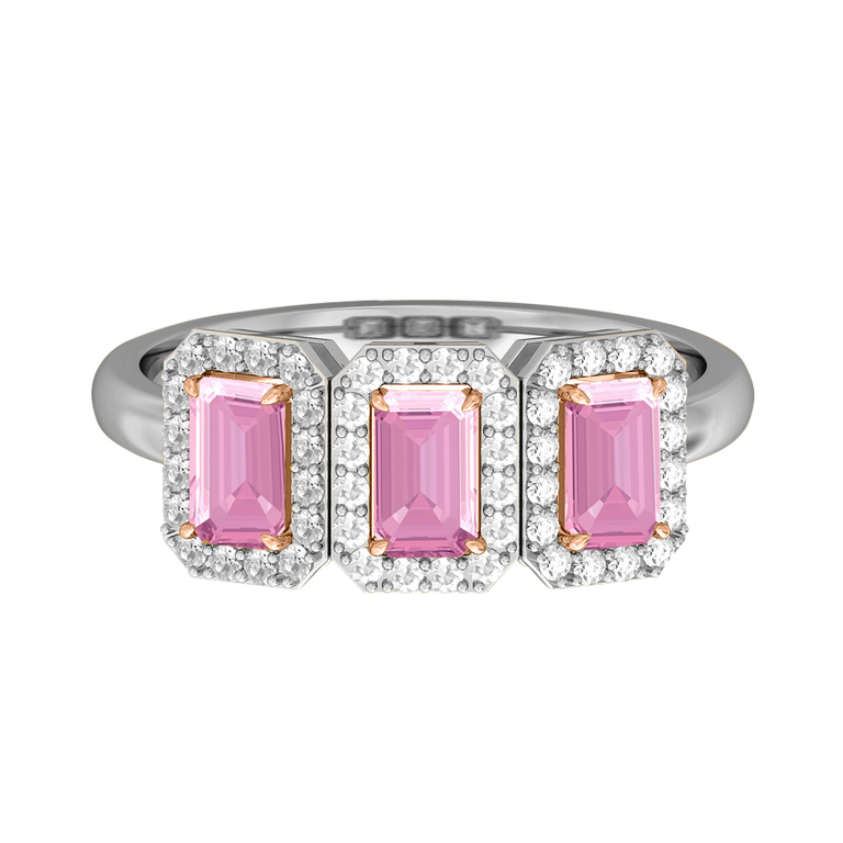 Garland Emerald Pink Sapphire 18K White Gold Ring